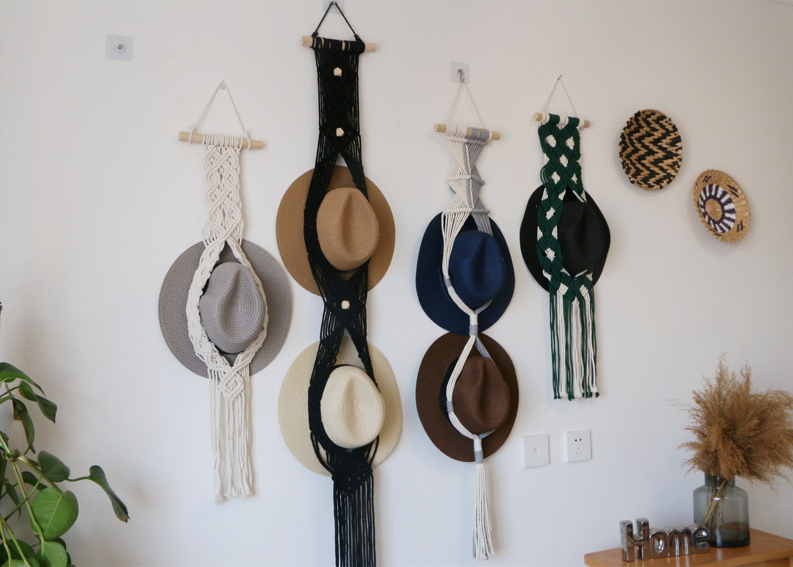 Macrame Hat Hanger, Boho Wall Decor, Cowboy Hat Organizer