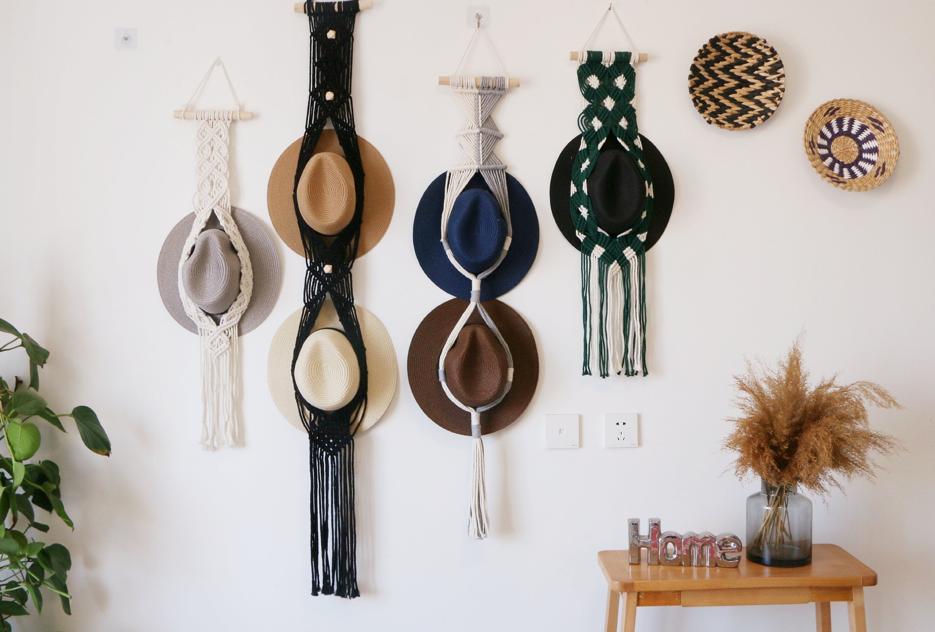 Macrame Hat Hanger, Boho Wall Decor, Cowboy Hat Organizer