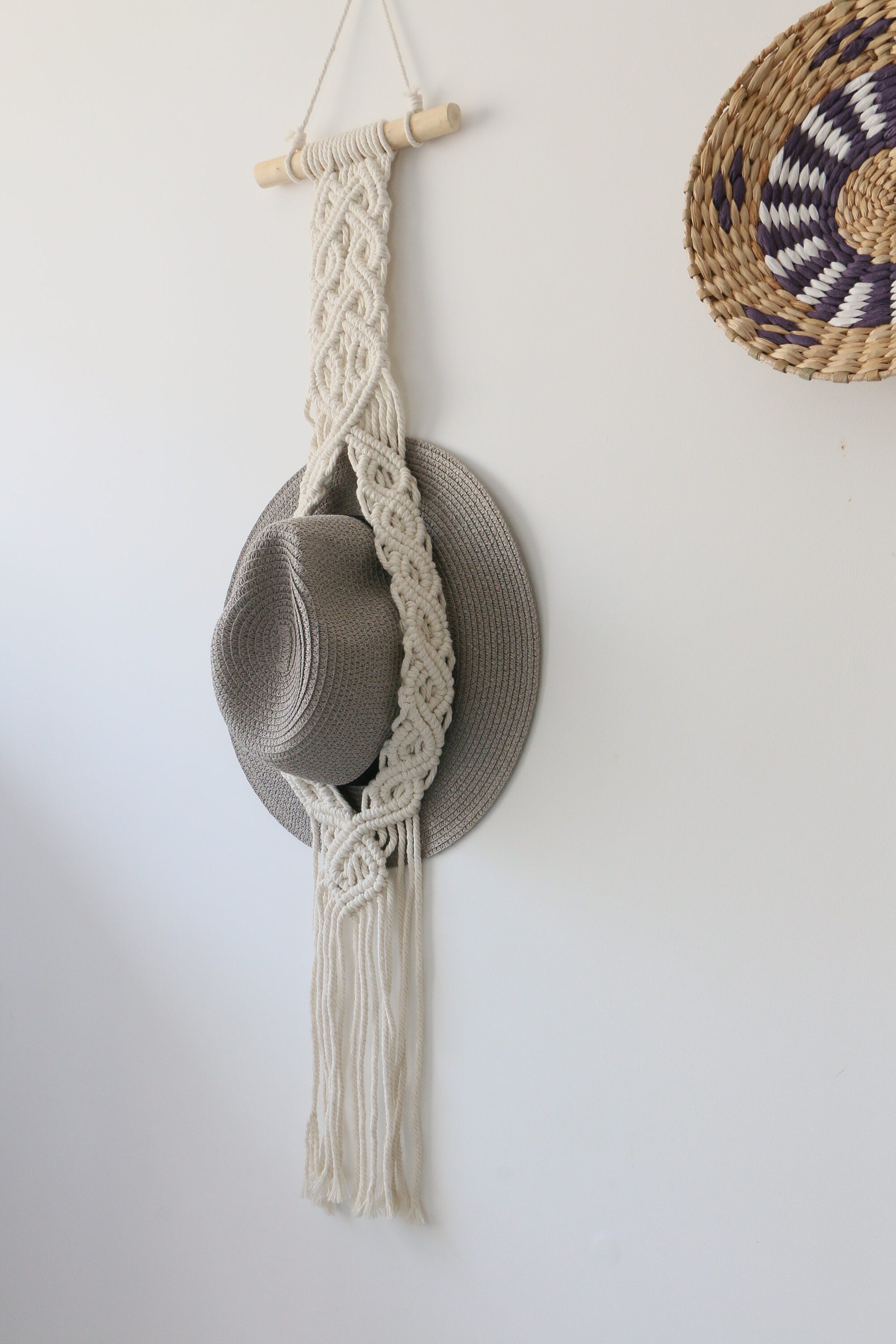 Macrame Hat Hanger, Boho Wall Decor, Cowboy Hat Organizer