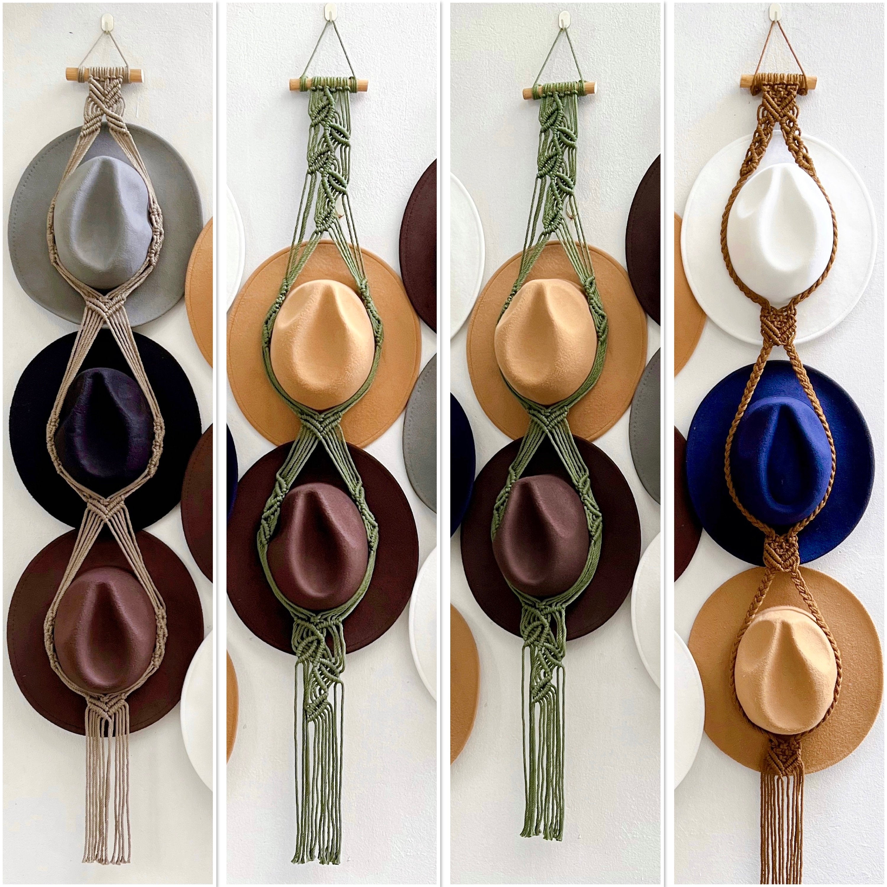 Boho Macrame Hat Hanger, Farmhouse Hat Display, Cowboy Hat Rack, Macrame Hat Holder, Triple Hat Organizer, Housewarming Gift For Her