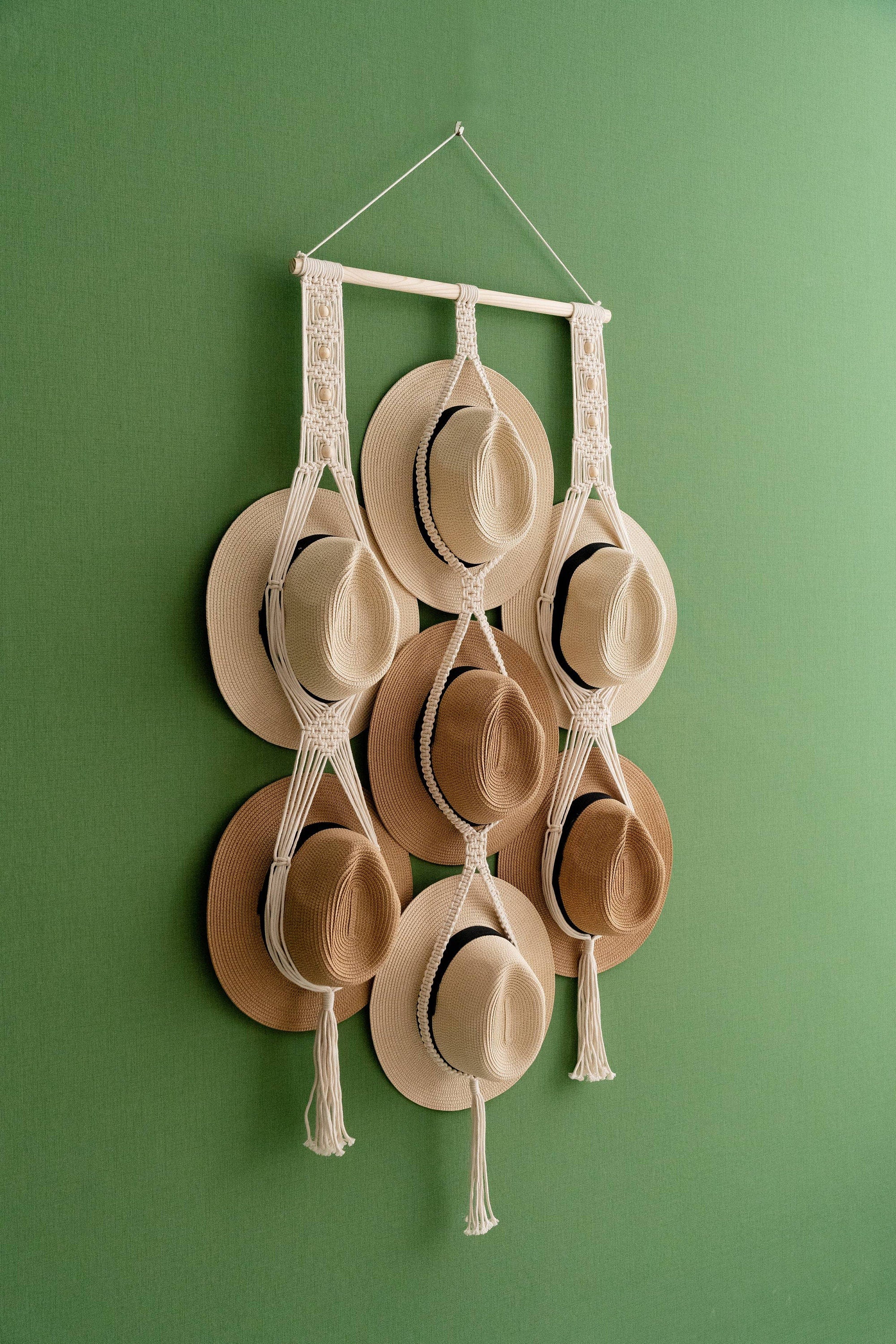 Wall Hanging Hat Storage, Beach Hat Holder, Boho Hat Holder, Gift For Hat Lover, Cowboy Hat Storage, Hat Display Rack,boho Hat Organizer H39