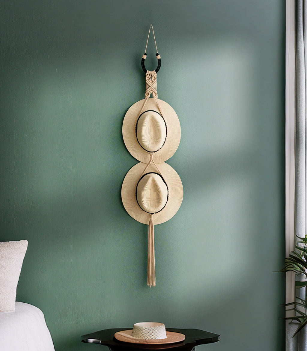 Macrame Hat Display, Boho Hat Holder, Hat Organizer Hanger, Macrame Hat Display, Horseshoes Macrame, Boho Hat Decor, Farmhouse Hat Decor I42