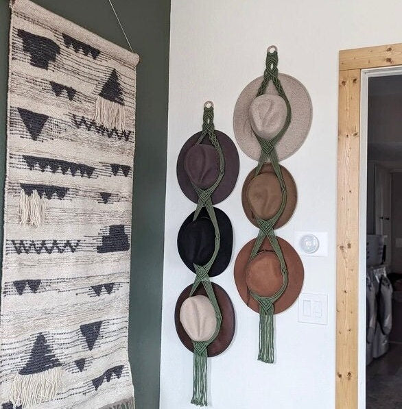 Boho Macrame Hat Hanger, Farmhouse Hat Display, Cowboy Hat Rack, Macrame Hat Holder, Triple Hat Organizer, Housewarming Gift For Her