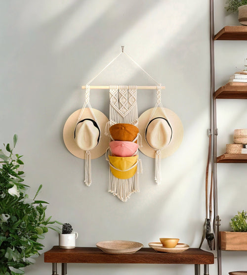 Boho Hat Hanger, Cap Rack, Farmhouse Decor, Macrame Hat Display, Gift For Him, Hat Display, Hippie Home Decor I53