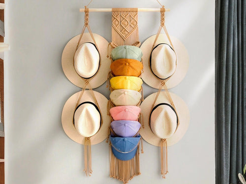 Boho Hat Hanger, Cap Rack, Farmhouse Decor, Macrame Hat Display, Gift For Him, Hat Display, Hippie Home Decor I53