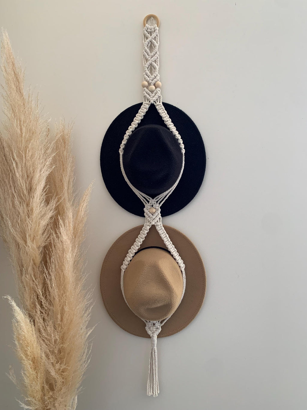 Macrame Hat Hanger – 1, 2, Or 3 Tier Boho Hat Organizer For Wall