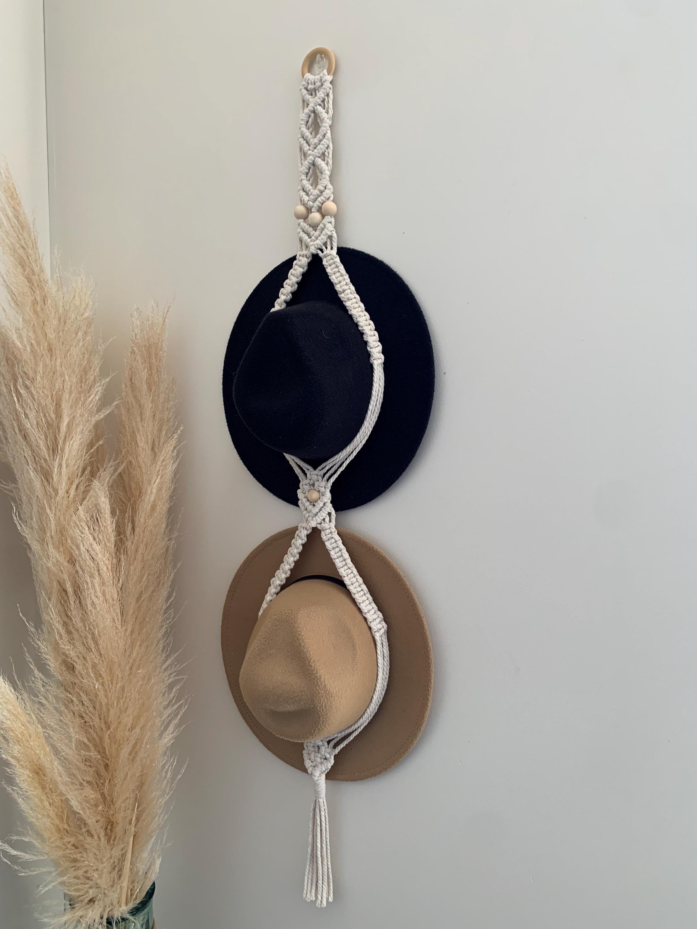 Macrame Hat Hanger – 1, 2, Or 3 Tier Boho Hat Organizer For Wall