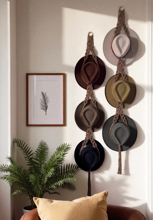 Boho Macrame Hat Hanger, Farmhouse Hat Display, Cowboy Hat Rack, Macrame Hat Holder, Triple Hat Organizer, Housewarming Gift For Her