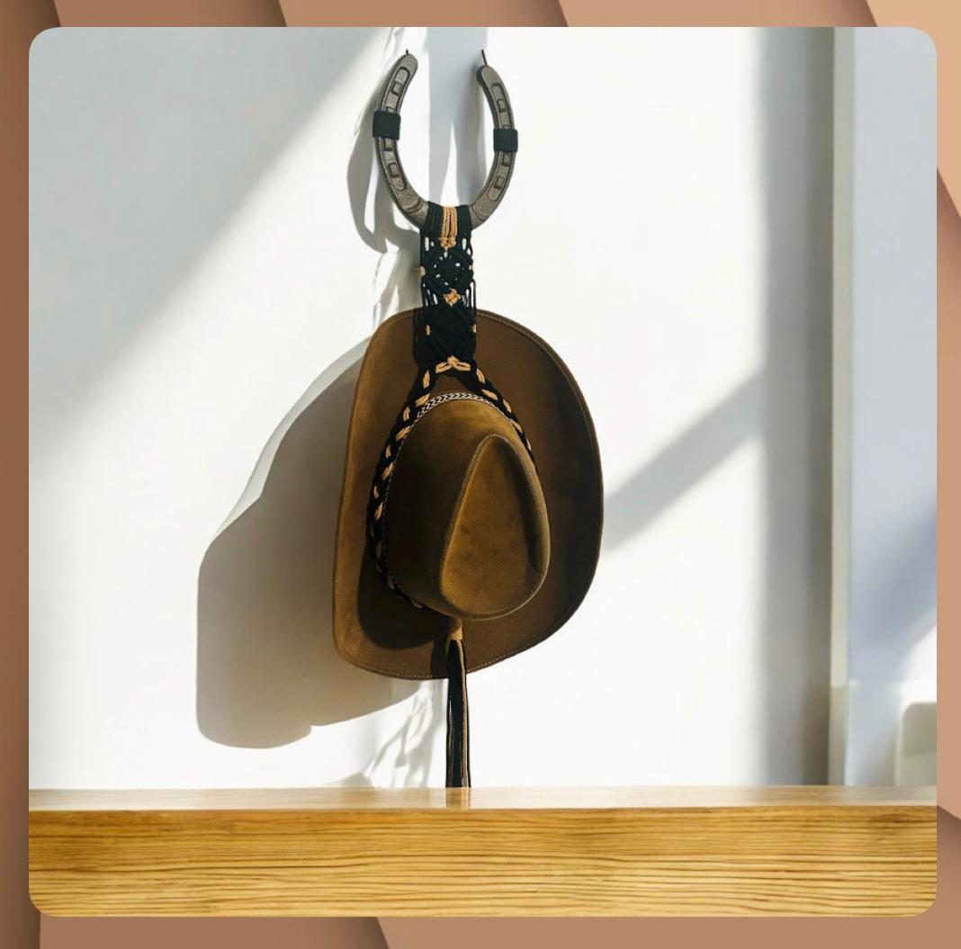 Rustic Horseshoe Cowboy Hat Holder: Handmade Macrame Western Decor