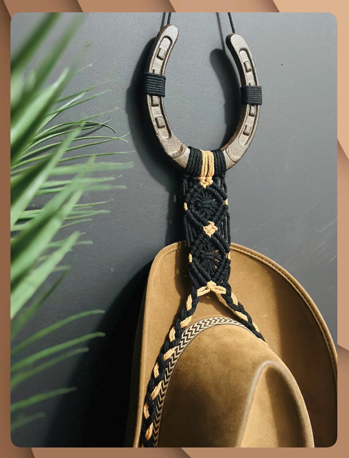 Rustic Horseshoe Cowboy Hat Holder: Handmade Macrame Western Decor
