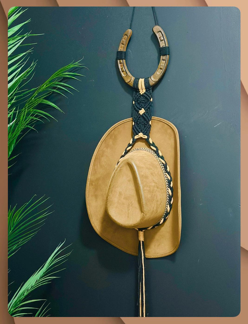 Rustic Horseshoe Cowboy Hat Holder: Handmade Macrame Western Decor