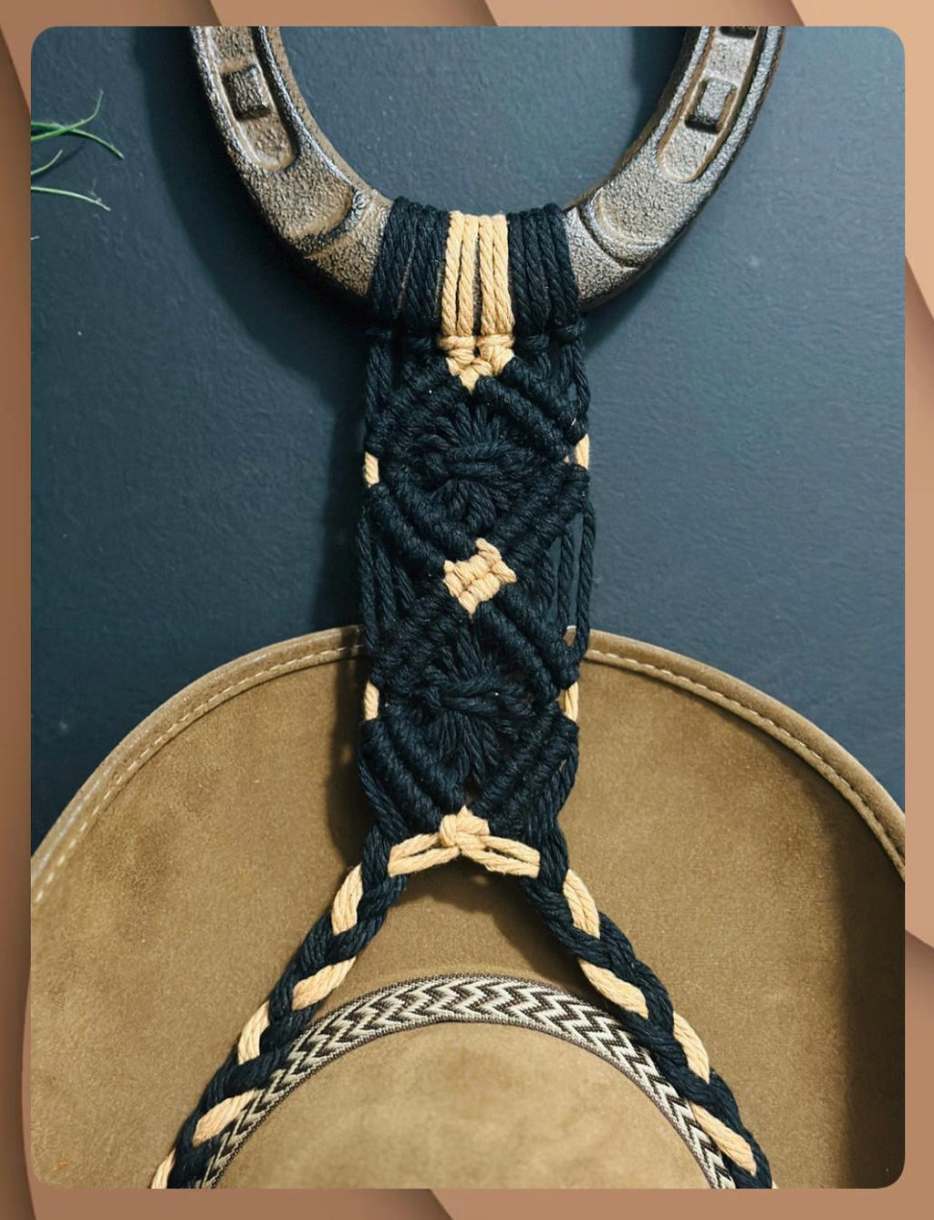 Rustic Horseshoe Cowboy Hat Holder: Handmade Macrame Western Decor