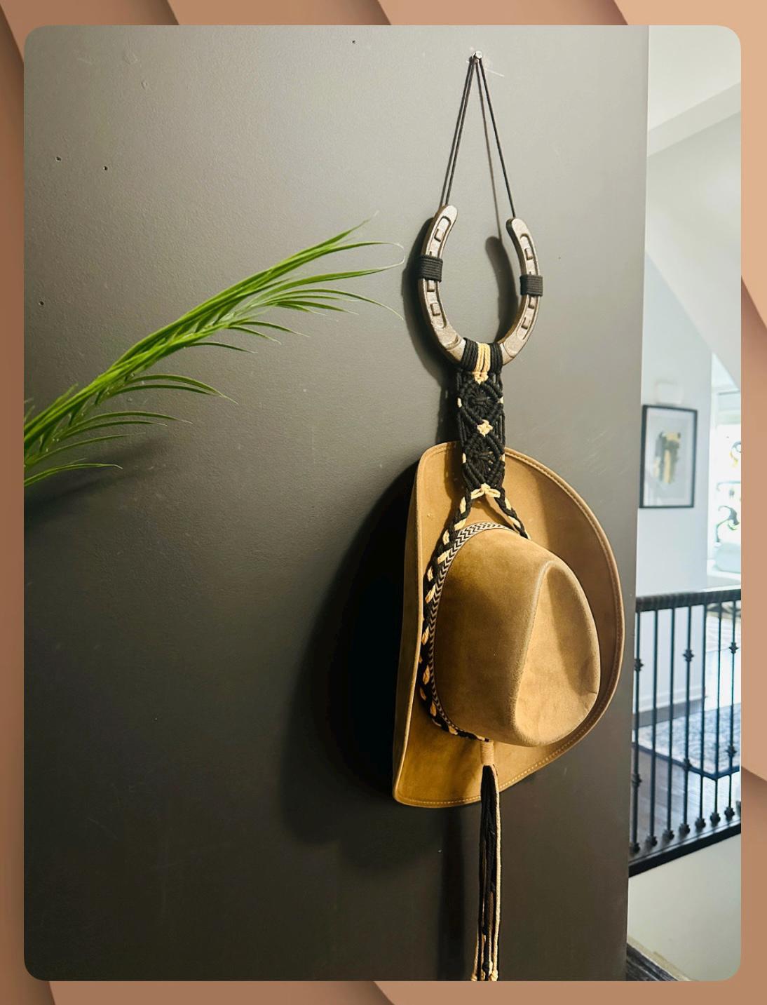Rustic Horseshoe Cowboy Hat Holder: Handmade Macrame Western Decor