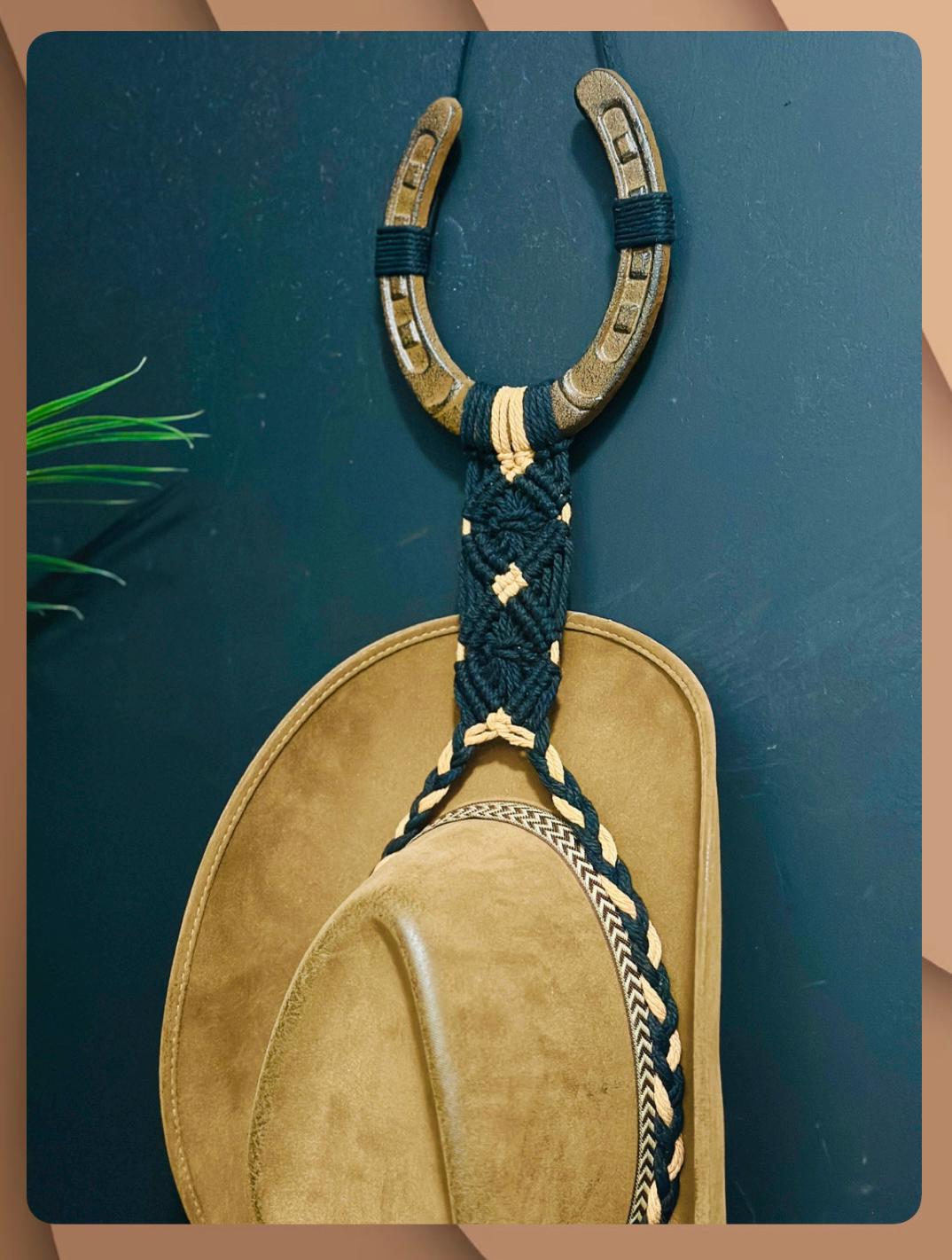 Rustic Horseshoe Cowboy Hat Holder: Handmade Macrame Western Decor