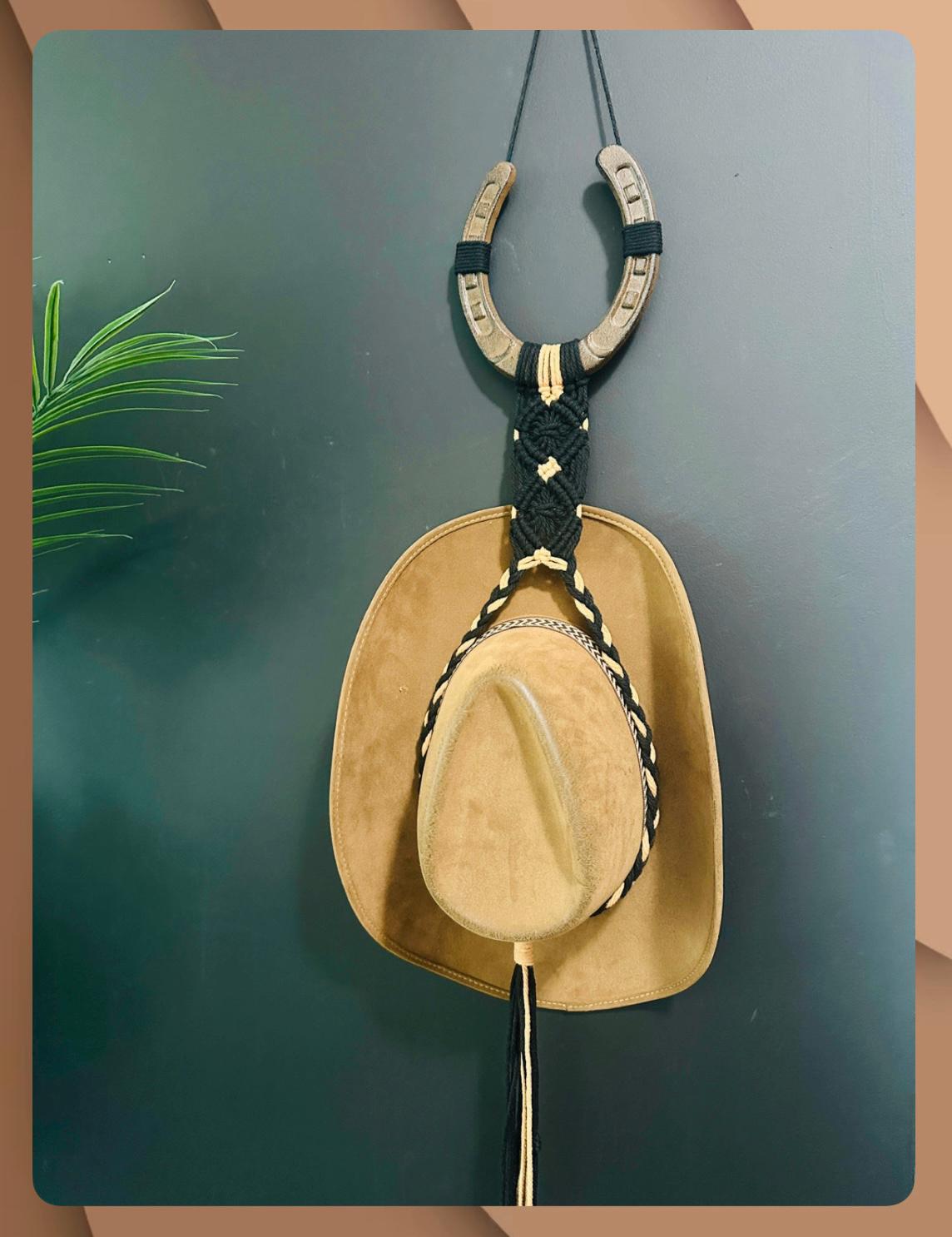 Rustic Horseshoe Cowboy Hat Holder: Handmade Macrame Western Decor