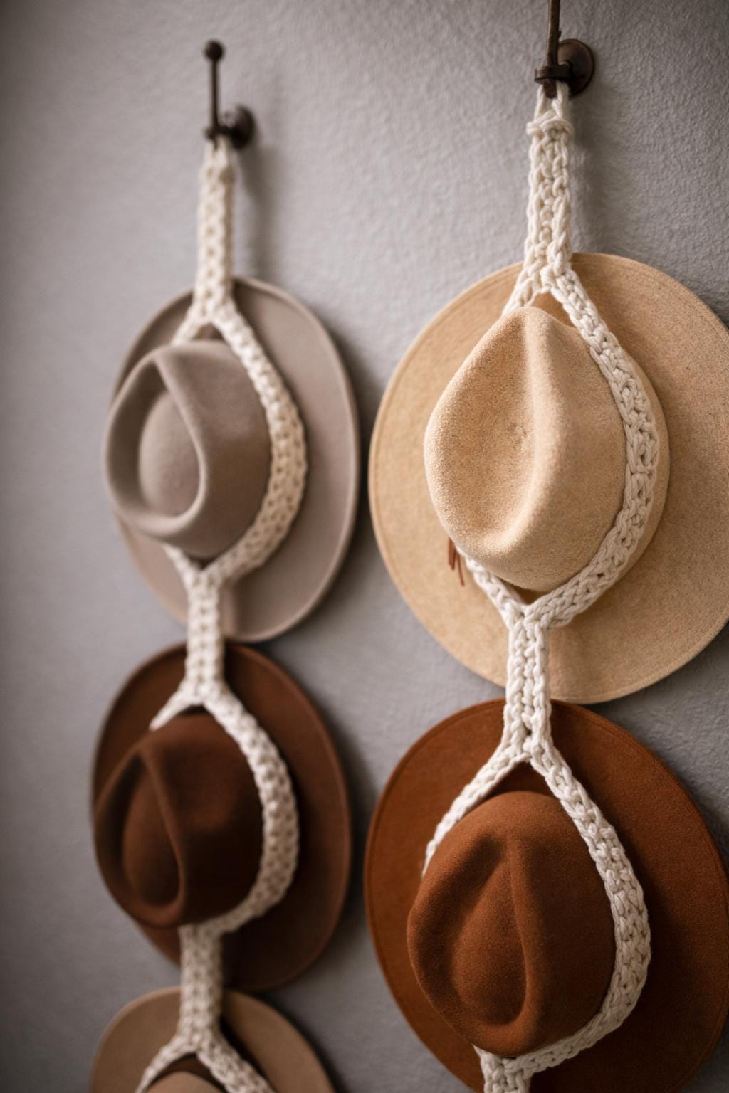 Handmade Crochet Hat Hanger | Natural Cotton Wall Organizer, Boho Farmhouse Style Hat Display