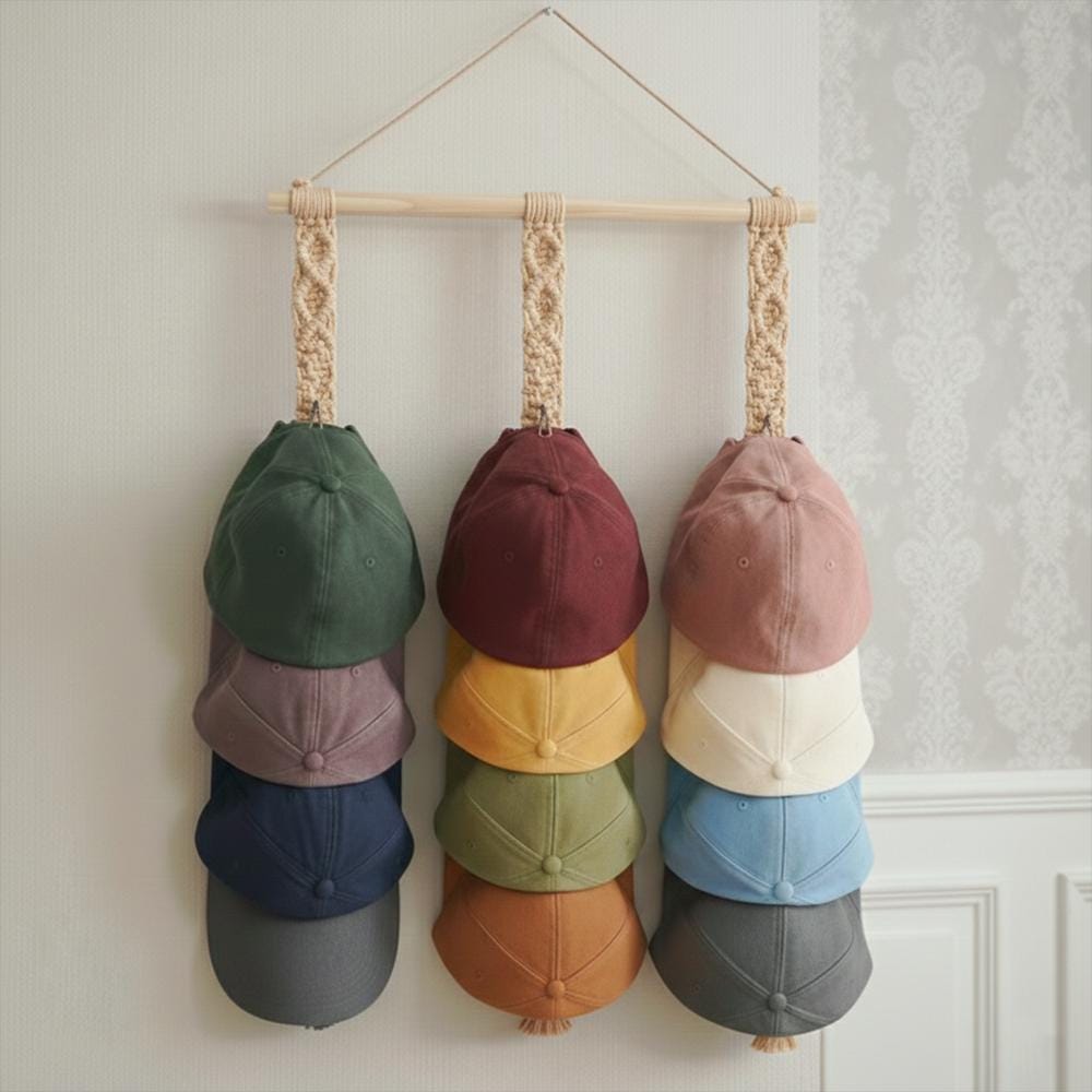 Custom Macrame Hat Hanger | Boho Cap Organizer Wall Hanging | Farmhouse Hat Holder For Baseball Caps | Gift For Him
