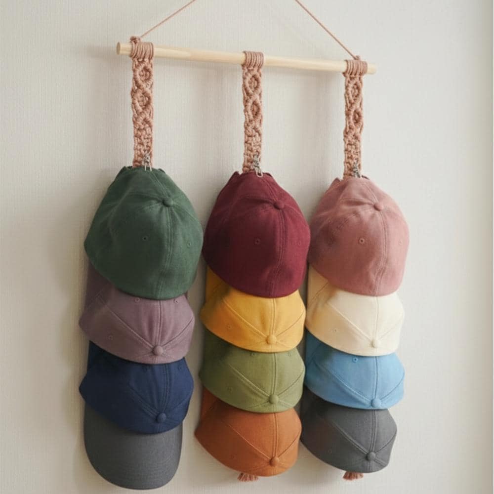 Custom Macrame Hat Hanger | Boho Cap Organizer Wall Hanging | Farmhouse Hat Holder For Baseball Caps | Gift For Him