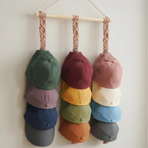 Custom Macrame Hat Hanger | Boho Cap Organizer Wall Hanging | Farmhouse Hat Holder For Baseball Caps | Gift For Him
