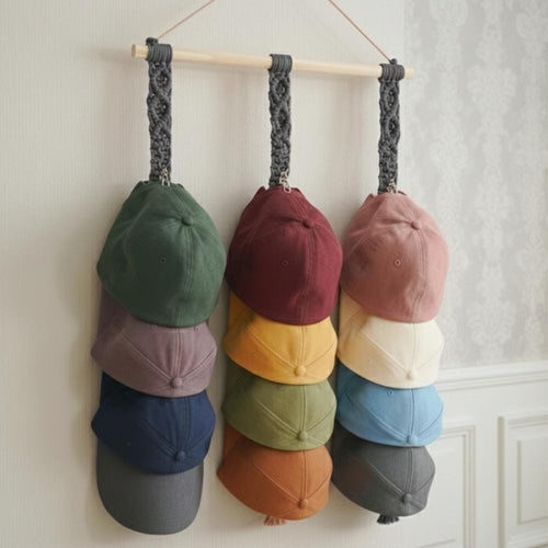 Custom Macrame Hat Hanger | Boho Cap Organizer Wall Hanging | Farmhouse Hat Holder For Baseball Caps | Gift For Him