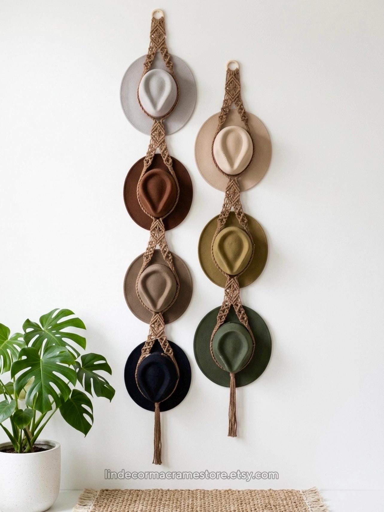Boho Macrame Hat Hanger, Farmhouse Hat Display, Cowboy Hat Rack, Macrame Hat Holder, Triple Hat Organizer, Housewarming Gift For Her