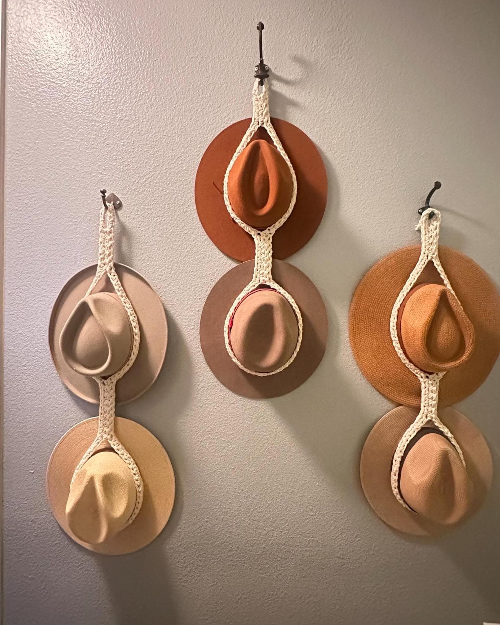 Handmade Crochet Hat Hanger | Natural Cotton Wall Organizer, Boho Farmhouse Style Hat Display