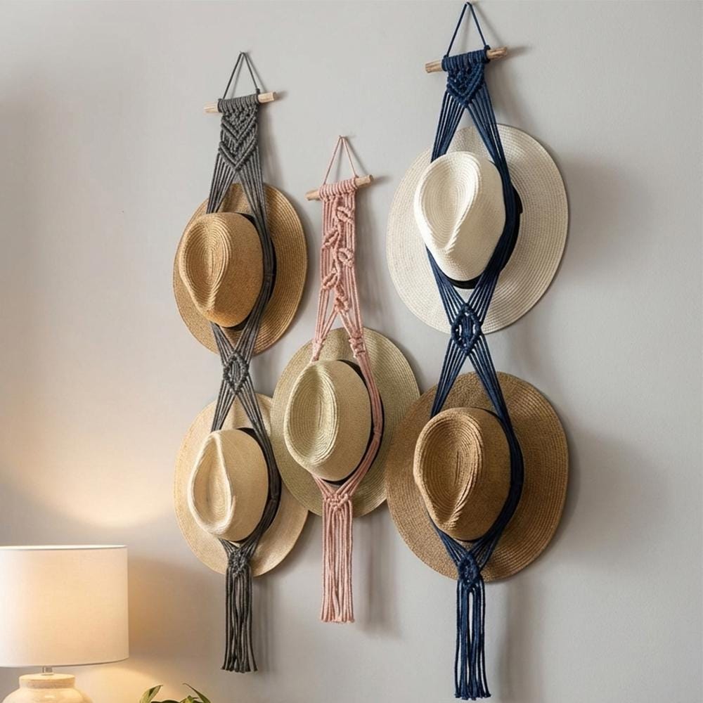 Macrame Hat Holder For Wall, Cowboy Hat Hanger, Boho Hat Organizer, Handmade Hat Rack, Western Hat Storage, Gift For Him