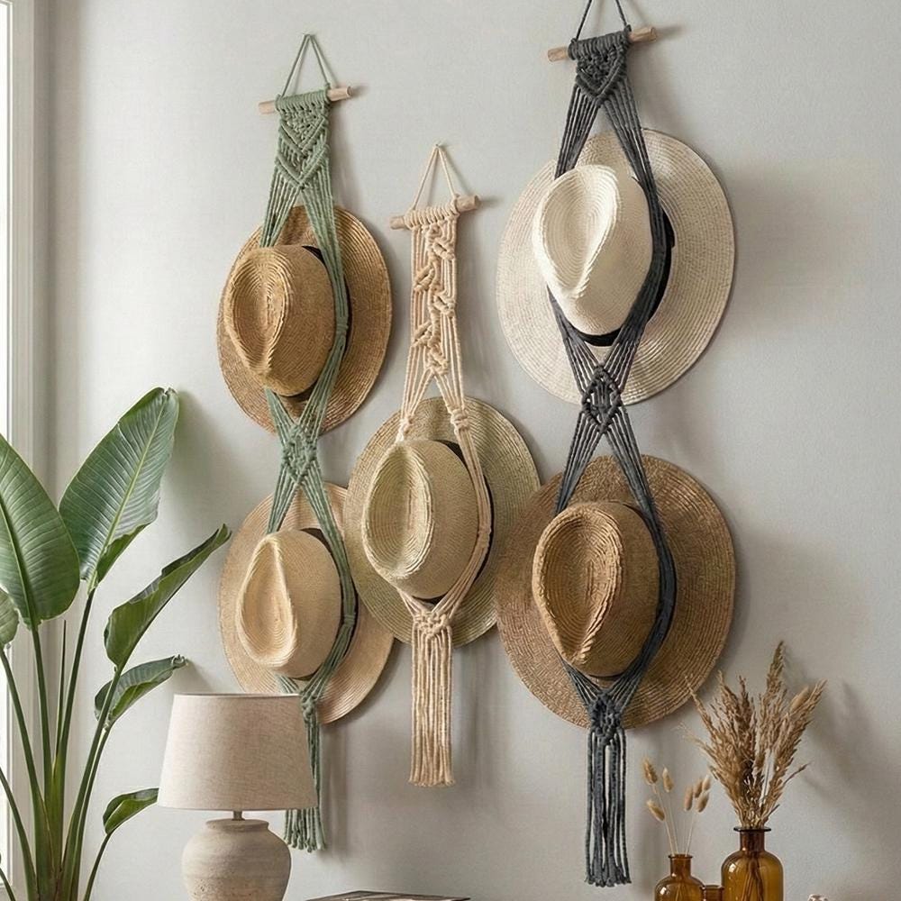 Macrame Hat Holder For Wall, Cowboy Hat Hanger, Boho Hat Organizer, Handmade Hat Rack, Western Hat Storage, Gift For Him