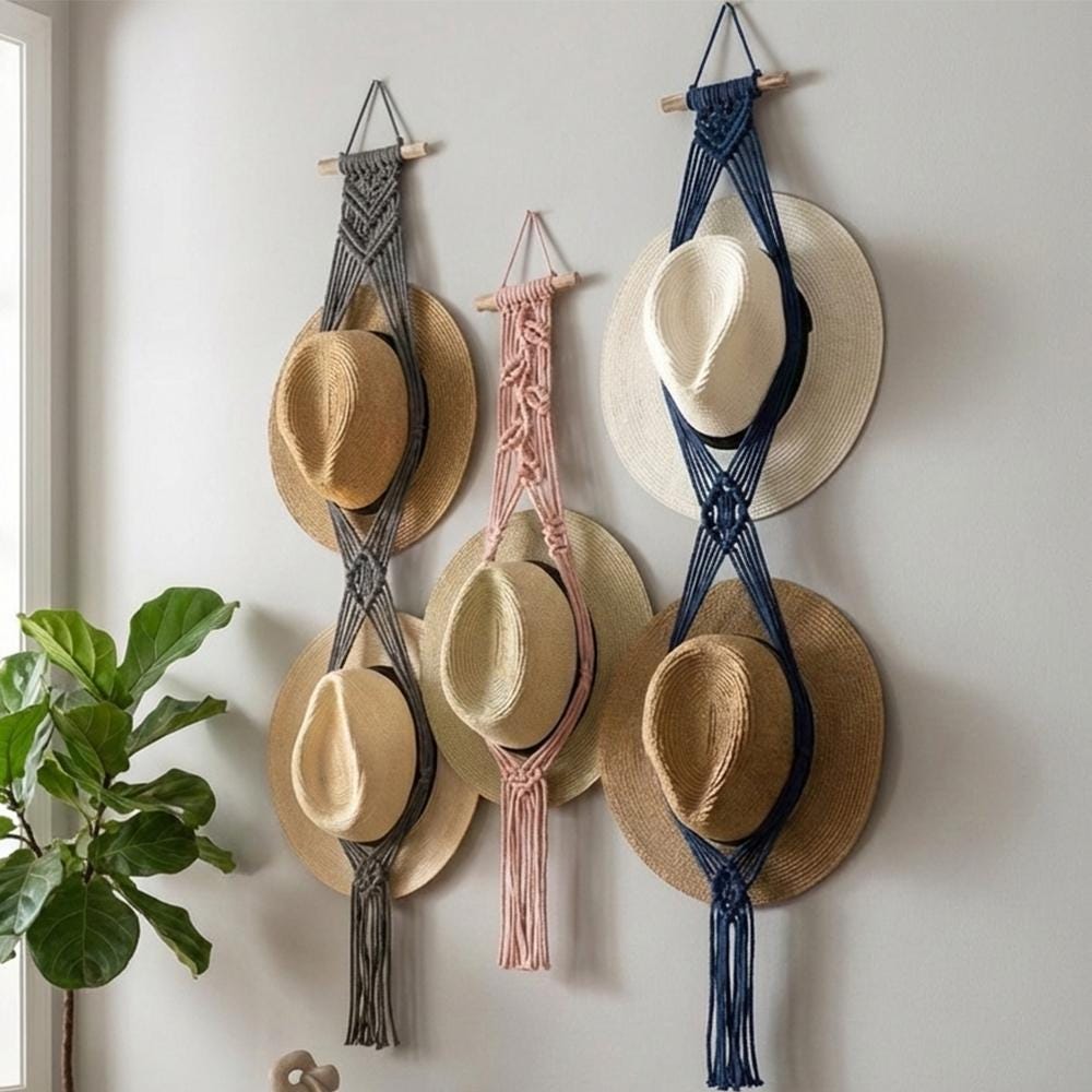 Macrame Hat Holder For Wall, Cowboy Hat Hanger, Boho Hat Organizer, Handmade Hat Rack, Western Hat Storage, Gift For Him