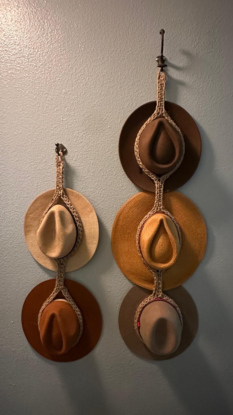 Handmade Crochet Hat Hanger | Natural Cotton Wall Organizer, Boho Farmhouse Style Hat Display